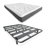 DUÉRMETE ONLINE Lit Complet avec Matelas viscoélastique Bio Nature + sommier renforcé 40 x 30 mm avec 6 Pieds métalliques filetés, Acier allié, Gris, 150 x 190