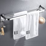 Porte-Serviettes de Salle de Bain,Porte Serviette Adhesif, Porte Serviette Murale avec Deux Porte-Serviettes et Design Crochet, Porte Serviette Ventouse en Acier Inoxydable, Seche Serviette(50cm)