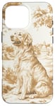 Coque pour iPhone 16 Pro Max Charmante toile de jouy beige golden retriever