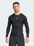 adidas Techfit Compression Training Long Sleeve Tee - Black, Black, Size M, Men