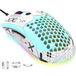 KUIYN 383 PRO M5 Ultralight Wired Gaming Mouse, Lightweight Honeycomb Shell, Pixart PAW3325, 6 Adjustable DPI 12000, 26 RGB Breathing Backlit Mice, 65g, USB Optical Model O Mice for Win11/Xbox/PS/Mac