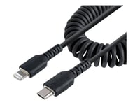 Startech.Com Usb C Till Lightning-Kabel 50 Cm, Mfi-Certifierad, Iphone-Spiralladdarkabel, Svart, Tpe-Mantel Med Slitstark Aramidfiber, Kraftig Lightning-Spiralkabel - Lightning-Kabel - 24 Pin Usb-C Hane Till Lightning Hane - 50 Cm - Svart - Lindad