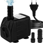 Mini pompe à eau (600 L/H, 10 W), pompe d'aquarium ultra silencieuse avec hub élevé, pompe de fontaine avec câble d'alimentation de 1,5 m, 2 buses pour aquarium, bassin, fontaine, statues