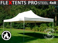 Snabbtält Depåtält Easy-up tält Eventtält Partytält FleXtents PRO Steel 4x8m Vit, Flammhämmande