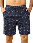 Demegimi Short Pyjama Homme Homme Coton Pantalon Shorts avec Poches Bermuda Court Bas de Pyjama Homme de Nuit Élastique Ajustable Pyjama Short à Motif（Bleu 3,L）