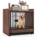 COSTWAY Cage pour Chien 2 en 1, Cage Chien Intérieur Plateau Amovible Porte Verrouillable, Niche pour Chien de Taille S/M, Table d'Appoint 62 × 49,5 × 61 cm, Capacité 50 kg, Marron