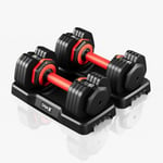 Dripex Lot de 2 Haltères Réglables 2 à 11 kg, 5 en 1 Ensemble d'Haltères avec Base de Rangement, pour la Musculation, l'haltérophilie, l'entraînement à Domicile et à Salle de Sport - Noir et Rouge