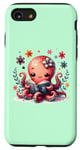 Coque pour iPhone SE (2020) / 7 / 8 Livre de lecture sur fond vert avec une jolie pieuvre rose