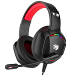 IMYB Gaming Headset with Microphone for Pc, Xbox One Series X/s, Ps4, Ps5, Switch, Stereo Wired Noise Cancelling Over-Ear Headphones with Mic, RGB, for Computer, Laptop, Mac, Nintendo, Gamer (Red)