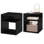 EUGAD Lot de 2 Table de Chevet avec 2 Compartiments Ouverts, Table Basse 35x35x41,5 cm, Table de Nuit Design Simple, Chevet de Lit, Meuble de Rangement Chambre en Bois, Noir, 0006CTG-2