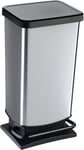 Rotho, Paso, Dustbin 40l with Pedal and lid, Plastic Waste Bin, Silver Metallic