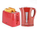 2200W 1.7L Electric Kettle & 650W 2 Slice Bread Toaster Kitchen Combo Set Red