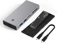 Hub USB C Boîtier SSD M.2 NVMe SATA, Station d'accueil 5 en 1 USB C avec 5 Gpbs USB 2.0, SD, Micro SD, Adaptateur M.2 NVMe/SATA SSD Docking Stations