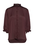 DESIGNERS, REMIX Elda Ruffle Shirt Blus Långärmad Röd [Color: ROUGE NOIR ][Sex: Women ][Sizes: 34,38 ]