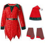 Jultomte Elf Cosplay Paljettklänning Leggings Outfits För Barn Flickor Xmas Party Fancy Dress Up Dräktpresent7*8 årRöd