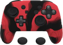 Coque Silicone Manette Pour Nintendo Switch Pro,Housse De Protection Avec Capuchon Joystick Pour Switch Pro,Coque Protégé Manette Pour Switch Pro-Rouge & Noir(Édition Samouraï)