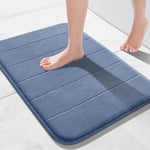 Yimobra Memory Foam Bath Mat Large Size, 43 x 61 cm, Soft and Comfortable, Super Water Absorption, Non-Slip, Thick, Machine Wash, Easier to Dry for Bathroom Floor Rug, Denim Blue