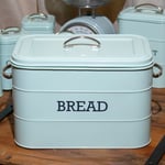 Retro Blue Bread Bin Metal Rectangular Large Vintage Airtight Lid With Handles