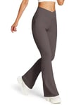 BALEAF Legging évasé pour femme avec poches zippées 73,7 cm/78,7 cm - Taille haute en V croisé - Pantalon de yoga gainant, 31-Marron, XL