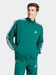 adidas Sportswear Mens 1/4 Zip 3 Stripe Sweatshirt - Green, Green, Size Xs, Men