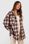 Womens Oversized Checked Shirt - Beige - 8, Beige