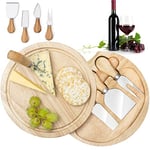 CUQOO Bamboo Cheese Board Set – Charcuterie Board with 3 Stainless Steel Knives & Fork, Serving Platter with Compartment for Meats, Cheese, and Fruits | Perfect for Parties & Gifts