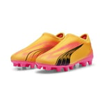 PUMA Boys Ultra Match FG/AG Football Shoes, 31.5 EU, Sun Stream Black Sunset Glow Orange Pink