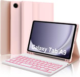 Clavier Samsung Galaxy Tab A9 8.7"" 2023, Samsung Tab A9 Lte Clavier, Coque Clavier Italien Bluetooth Rétroéclairé Amovible Pour Samsung Galaxy Tab A9 2023 8,7 Pouces 2023, Rose