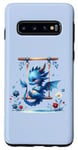 Coque pour Galaxy S10 Dragon ludique se balançant dans le jardin sur fond bleu.