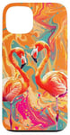 Coque pour iPhone 13 Flamant rose orange - Motif tropical rose