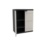 Plastiken - titanium Armoire basse 2 portes avec étageres l70 x p44 x h88 cm Beige et Noire Gamme titanium Intérieur/Extérieur