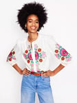 Boden Alicia Embroidered Pure Linen Top, White/Multi