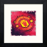 L Lumartos Manchester United FC Badge Contemporary Home Decor Wall Art Watercolour Print, Black Wood, 12 x 12 Inches