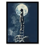 Artery8 Reach for the Moon and Stars Blue Painting Artwork Framed Wall Art Print 18X24 Inch