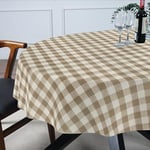 ANRO Nappe en Tissu Lavable, Facile d'entretien, Effet Lotus, résistante à la saleté et à l'eau, pour l'intérieur et l'extérieur, Ovale, 180 x 140 cm, Bord coupé, Carreaux Beige