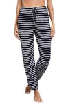 Vlazom Pantalon de Pyjama Femme Coton Bas de Pyjama Rayé Pantalon de Nuit Vêtements de Nuit Élastique avec Poches pour Sommeil Loisir，Rayures marine，L