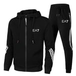 EA7 Sports Herr Träning Set Hoodie Dragkedja Sweatshirt Sweatpants 2st/Set Svart Black Black 3XL