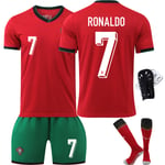 2425 Portugal Jersey Europeiska cuppean cup Barn Fotbollströja Set No.7 RONALDO With socks+protective gear XS