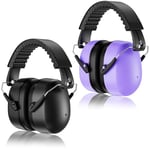 Procase 2 Casque Anti Bruit Adulte Adolescent, Casque Antibruit Pliable Réglable Confortable, avec Une Atténuation de SNR 32dB, Serre-tête Souple pour Milieu Bruyant ou Stressant -Noir Violet