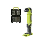 Pack Ryobi Perceuse-visseuse d'angle RAD1801M - 18V One+ sans batterie ni chargeur - Coffret 60 accessoires - perçage et vissage RAK60DDF