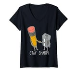 Womens Pencil and Sharpener For Teachers and Students V-Neck T-Shirt