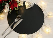 Set of 6 Classic Black Bonded Leather Round Placemats - Made in UK