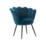 Wahson Office Chairs - Fauteuil de Salon Chaise Coquillage avec Pieds Métal Fauteuil Scandinave pour Chambre, Velours, Bleu Sarcelle