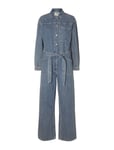 Selected Femme Slfmarley Ls Mid Blue Denim Jumpsuit Blå