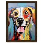 Artery8 Colourful Dog Portrait Artwork by Jason Brydson Happy Face Oil Painting Bold Bright Vibrant Artwork Framed A3 Wall Art Print