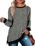 Cuptacc Chemisiers Col Rond Pull Femme Les Longs Pulls à Porter avec des Leggings Tunique Femme Longue Grace Vêtements Chic Tops Gris foncé Moyen M