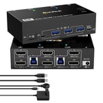 Kvm Commutateur Kvm 2 Pc 2 Moniteurs Hdmi 8K @ 60 Hz, Usb 3.0 Commutateur Kvm 2 Moniteurs 4K @ 120 Hz, Commutateur Kvm Double Moniteur Hdmi 2.1 Pièces, Souris, Clavier, Avec 2 Câbl[PCZ231381]