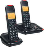 Téléphone sans Fil avec répondeur et 2 combinés, Téléphone Fixe sans Fil, Mains Libres, Identification de l'Appelant, Muet, amélioration Audio en Un clic, 16 Langues