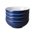 Denby - Elements Dark Blue Cereal Bowls Set of 4 - Dishwasher Microwave Safe Crockery 820ml 17cm - Navy Blue, White Ceramic Stoneware Tableware - Chip & Crack Resistant Soup Bowls