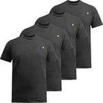 Mens Pack of 4 Plain Logo T-Shirt Short Sleeve Crew Neck Sport Tees Cotton Gym Top Shirt, Black, XL